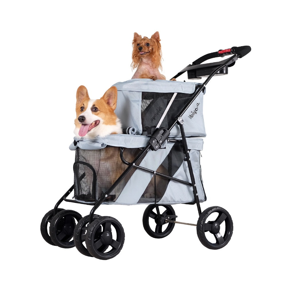 Ibiyaya Double Decker Pet Stroller for Multiple Pets - Silver Gray