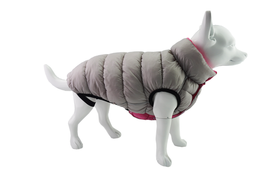 Dan & Sam Dog Reversible Puffer Jacket – Pink/Grey