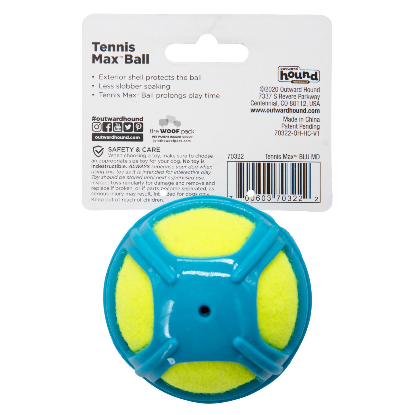 Outward Hound Tennis Max Fetch Dog Ball with Rubber Shell - Blue