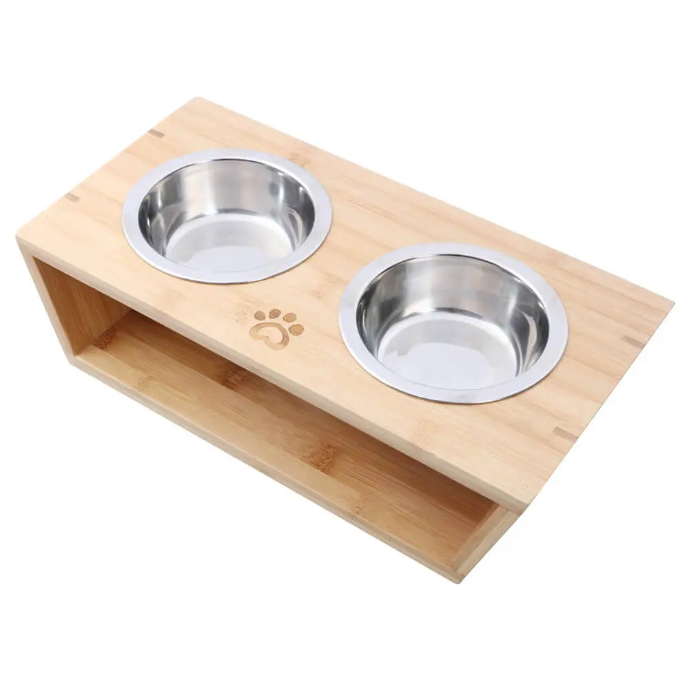 Charlie’s Bamboo Dog Feeder With Stainless Steel Bowls