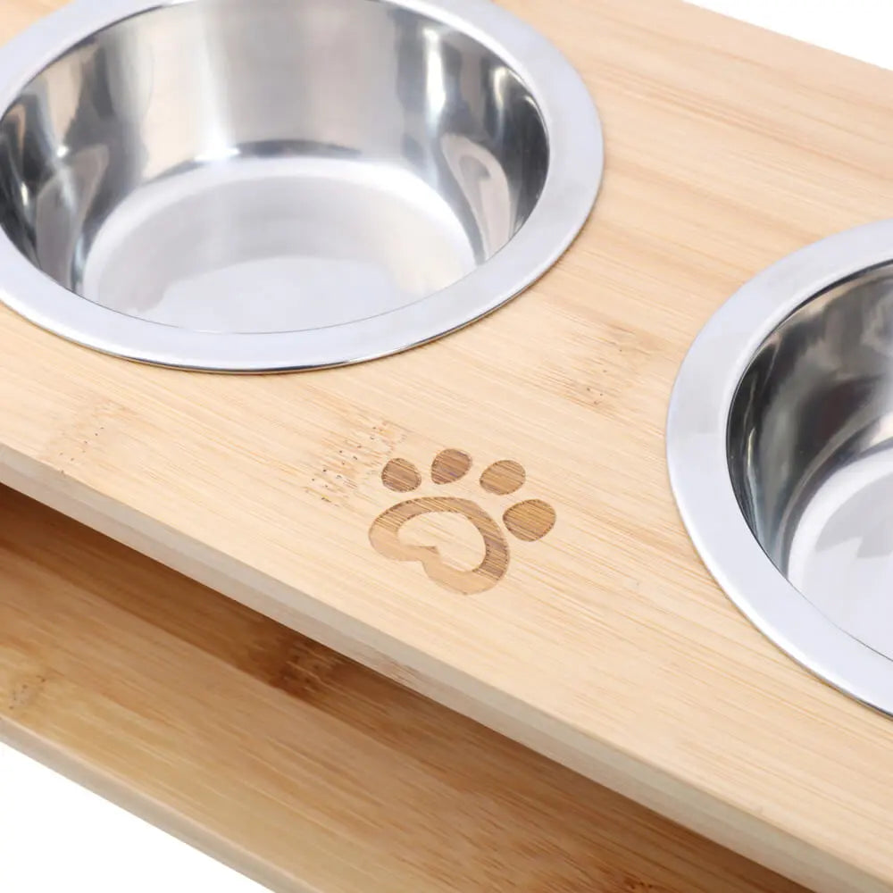Charlie’s Bamboo Dog Feeder With Stainless Steel Bowls
