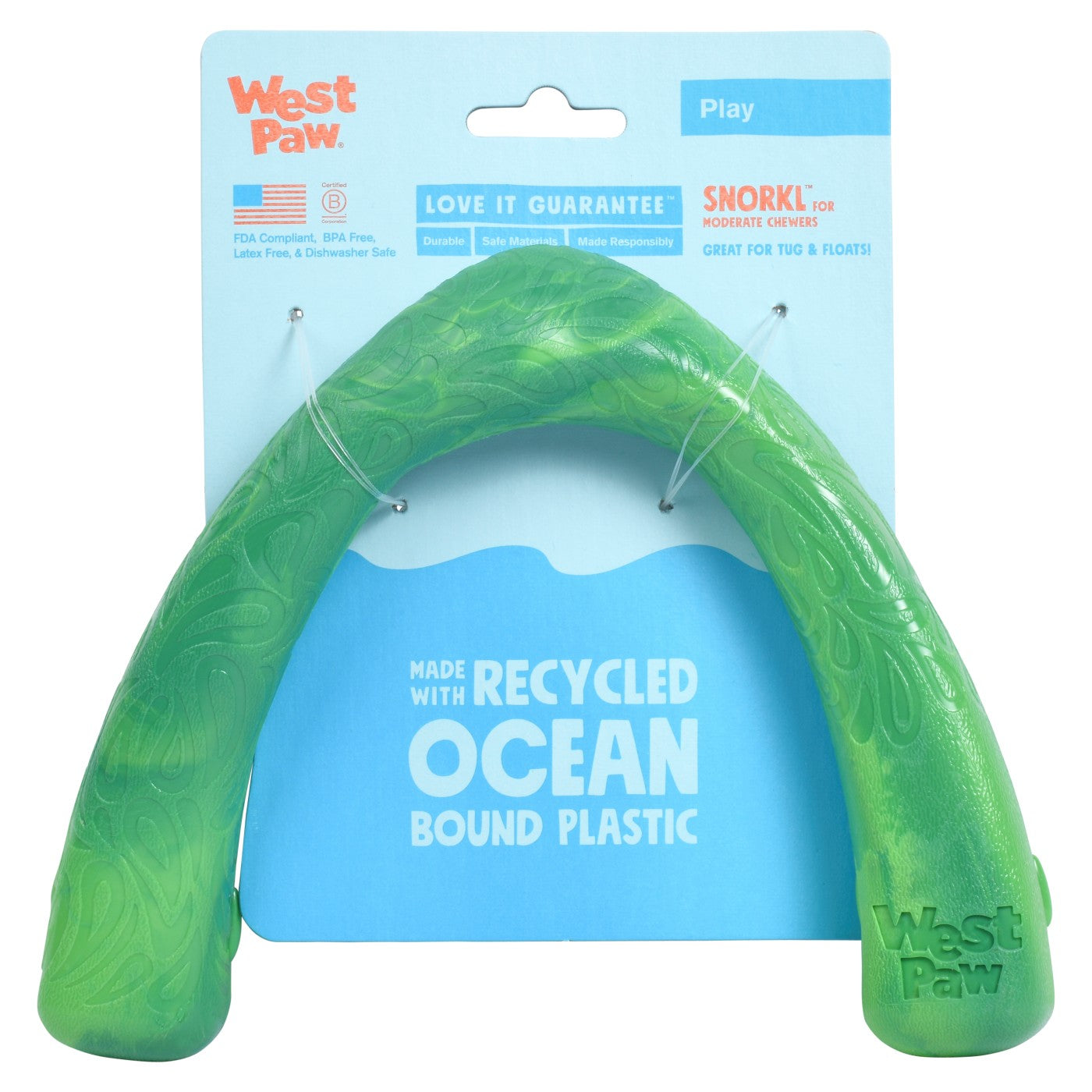 West Paw Seaflex Recycled Plastic Toy - Snorkl - Emerald