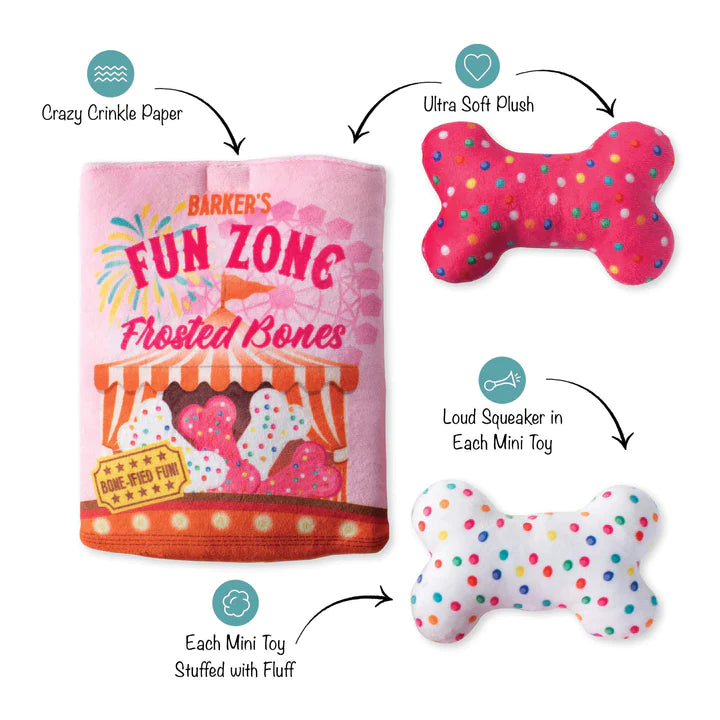 Fringe Studio Plush Burrow Interactive Dog Toy - Fun Zone Bones