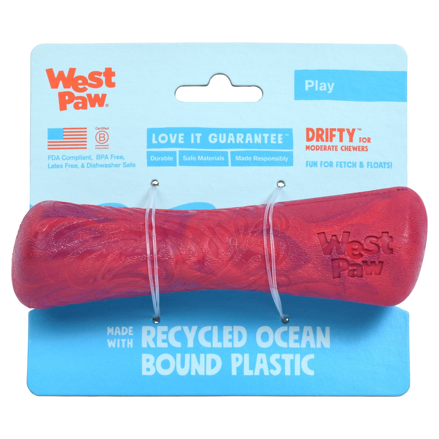 West Paw Seaflex Recycled Plastic Fetch Dog Toy - Drifty - Hibiscus