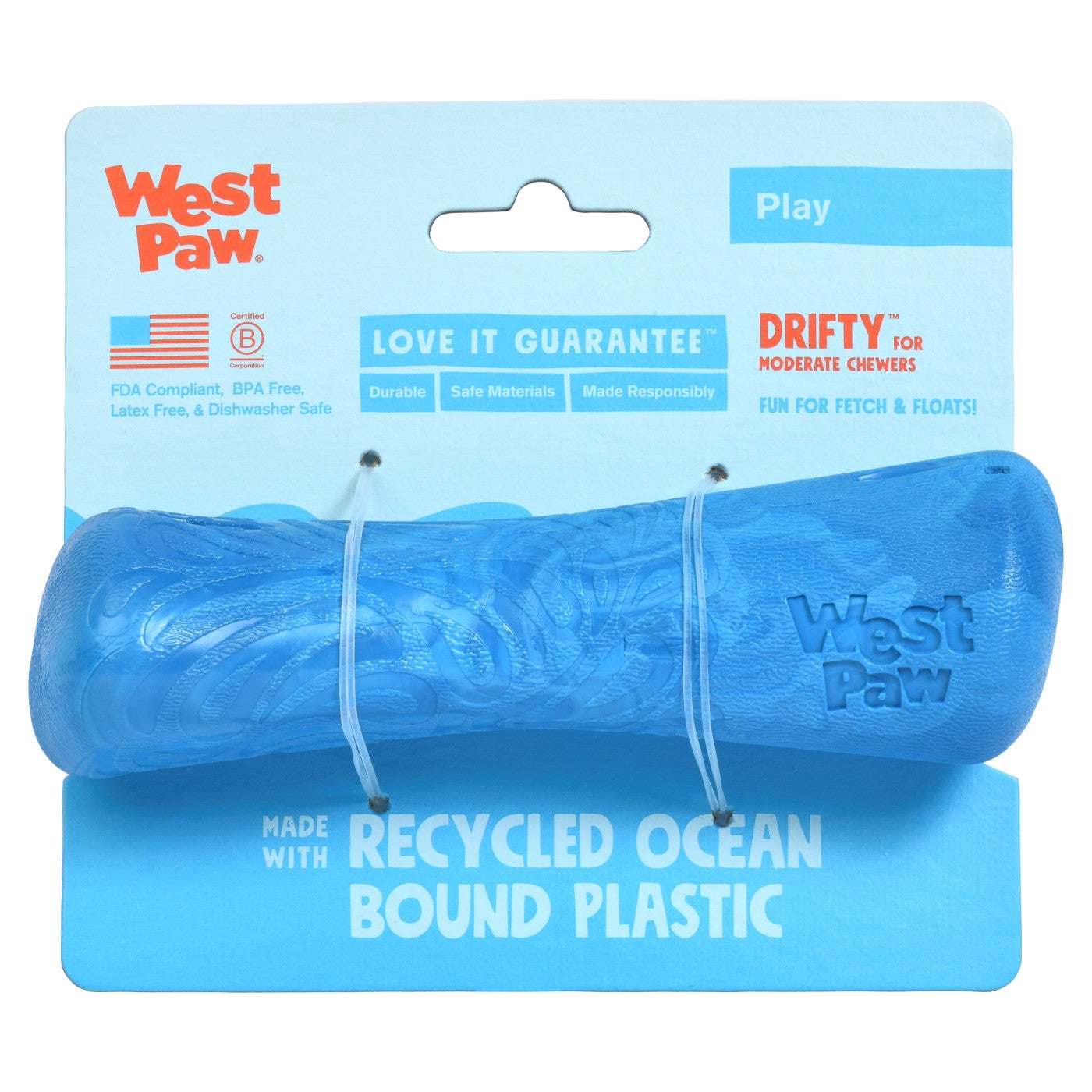 West Paw Seaflex Recycled Plastic Fetch Dog Toy - Drifty - Surf
