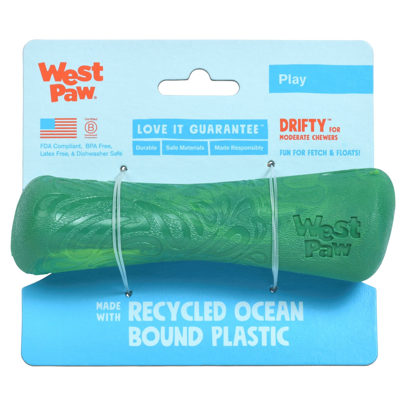 West Paw Seaflex Recycled Plastic Fetch Dog Toy - Drifty - Emerald