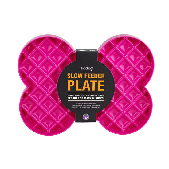 SloDog No Gulp Bone-Shaped Slow Food Plate for Dogs - Pink