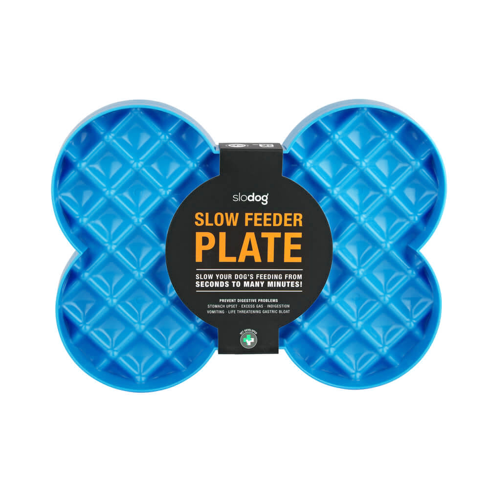 SloDog No Gulp Bone-Shaped Slow Food Plate for Dogs - Blue
