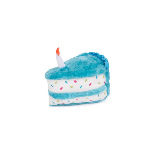 Zippy Paws Plush Birthday Cake with Blaster Squeaker Dog Toy - Blue