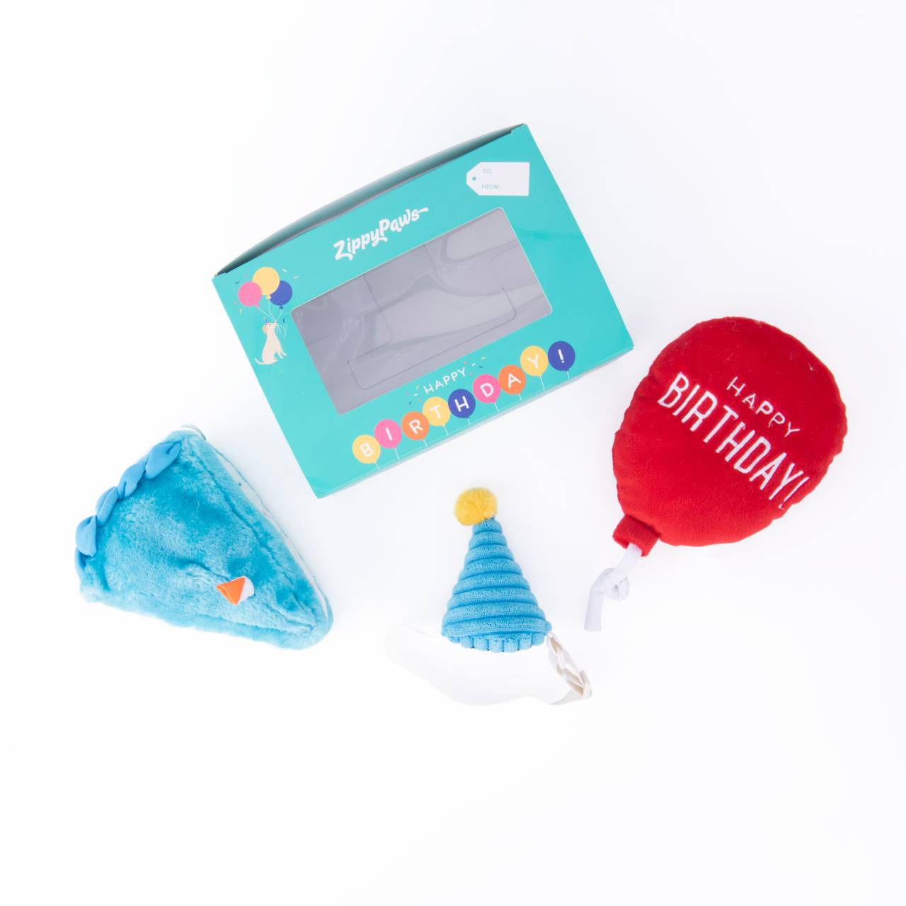 Zippy Paws Birthday Box with Cake, Balloon & Party Hat - blue